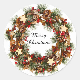 Weihnachtskranz, Frohe Weihnachtsaufkleber Runder Aufkleber