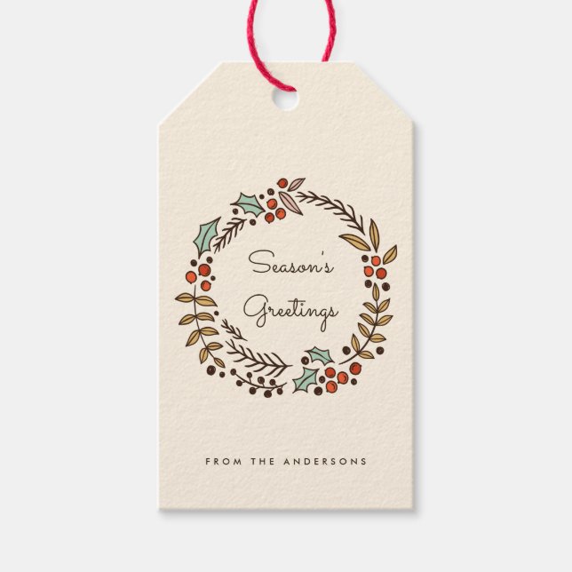 Weihnachtskranz - Grüße der Jahreszeit Geschenkanhänger (Vorderseite)