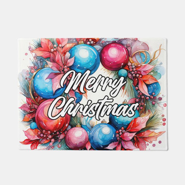 Weihnachtskranz | Happy Holidays Fußmatte (Vorderseite)