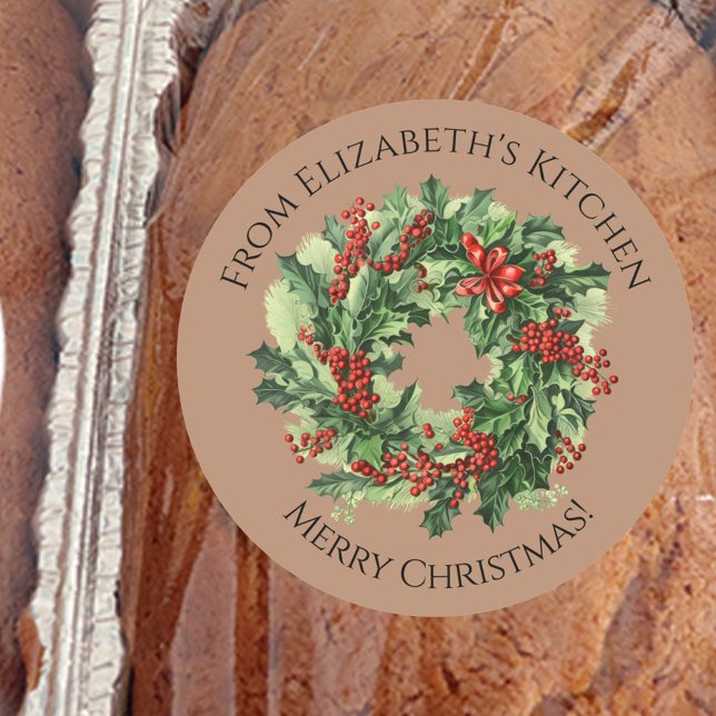 Weihnachtskranz hausgemachte Lebensmittel Brown Runder Aufkleber (Von Creator hochgeladen)
