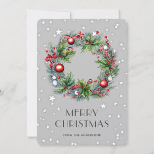 Weihnachtskranz Holly Berries Ornamente Sterne Feiertagskarte