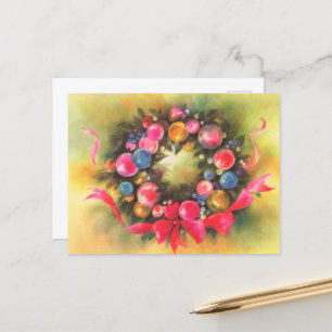 Weihnachtskranz im Retro-Stil Postkarte