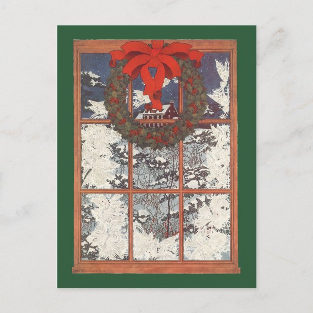 Weihnachtskranz im Schnee Feiertagspostkarte (Vorderseite)