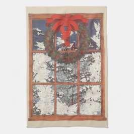 Weihnachtskranz im Schnee Geschirrtuch