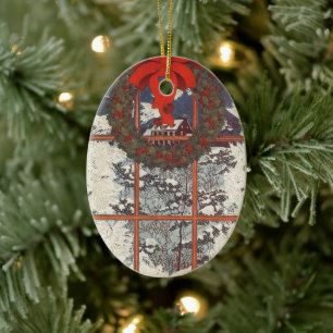 Weihnachtskranz im Schnee Keramikornament