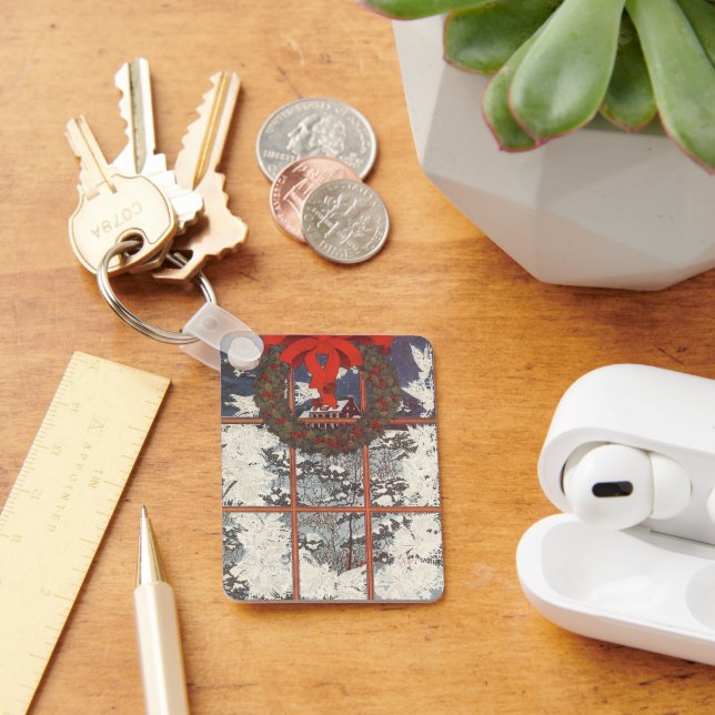 Weihnachtskranz im Schnee Schlüsselanhänger (Schreibtisch)