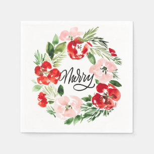 Weihnachtskranz in Aquarellfarbe Rosa und Grün Serviette