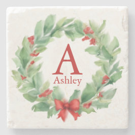 Weihnachtskranz in Aquarellfarbenmonogramm und Nam Steinuntersetzer
