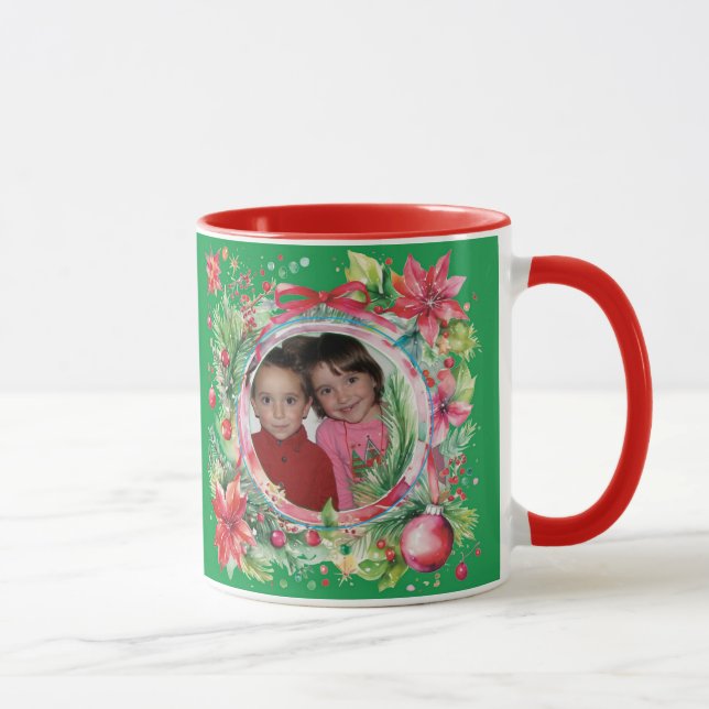 Weihnachtskranz in Foto und Nachricht Tasse (Rechts)