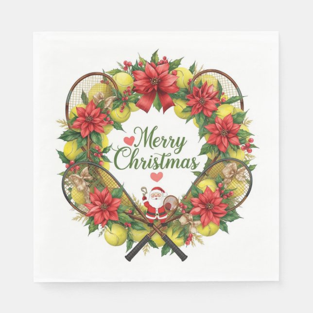 Weihnachtskranz in Tennis zum Party Serviette (Vorderseite)