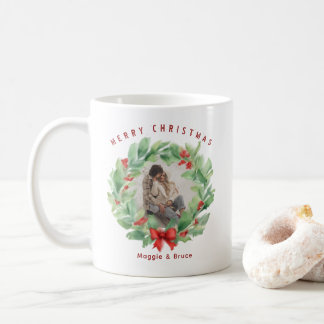 Weihnachtskranz in Wasserfarbe mit individuellem F Kaffeetasse