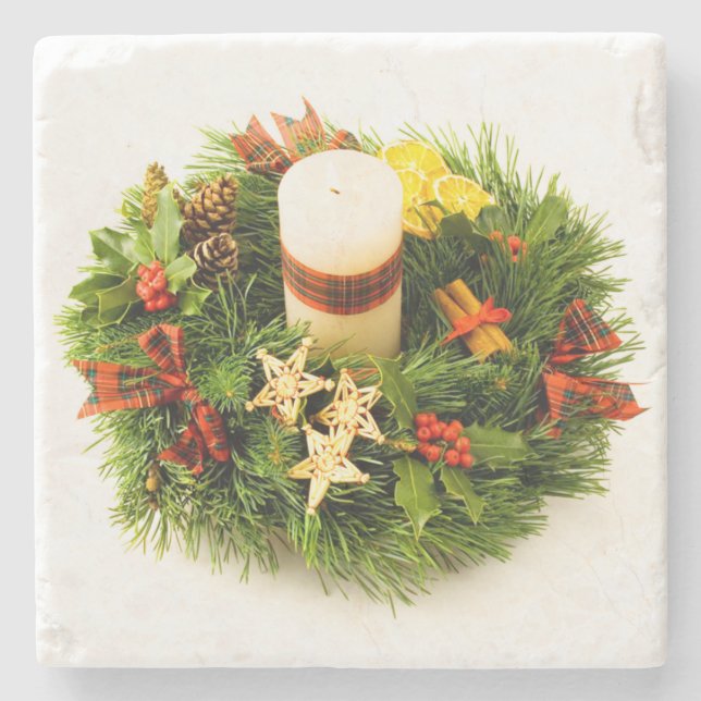 WeihnachtsKranz-Kerzen-Ring Steinuntersetzer (Vorderseite)