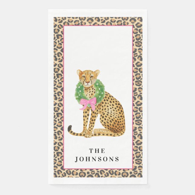 Weihnachtskranz Leopard  Serviette (Vorderseite)