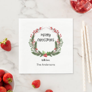 Weihnachtskranz mit Beerenessen Serviette