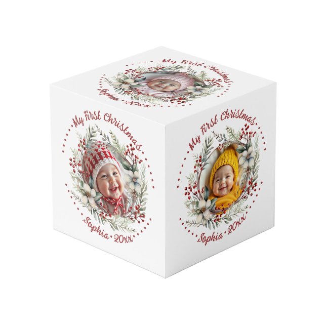 Weihnachtskranz mit Blume Beeren Foto Würfel (Vorderseite Schrägansicht)