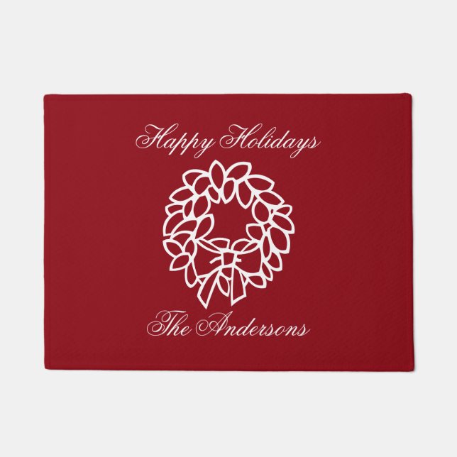 Weihnachtskranz mit Familienname Fußmatte (Vorderseite)