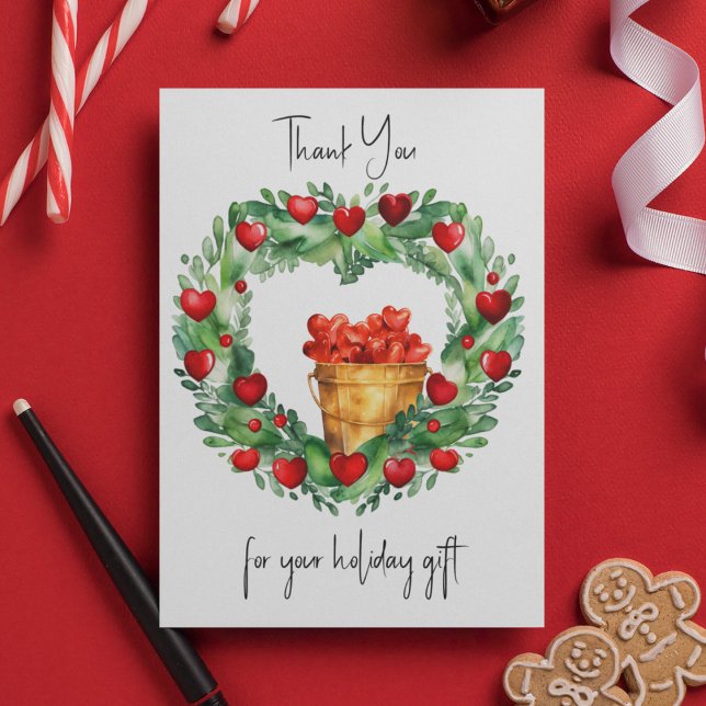 Weihnachtskranz mit Herzensriegel Feiertagskarte (Holiday Wreath and Christmas Thank You Cards.  Customize this thank you card on front and back. )
