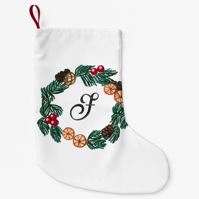 Weihnachtskranz mit individualisierbarem Anfangsbu Kleiner Weihnachtsstrumpf (Vorderseite)