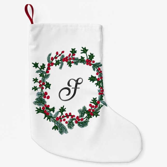 Weihnachtskranz mit individualisierbarem Anfangsbu Kleiner Weihnachtsstrumpf (Vorderseite)
