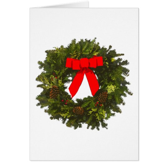 WeihnachtsKranz mit Kiefern-Kegeln und rotem Bogen Karte