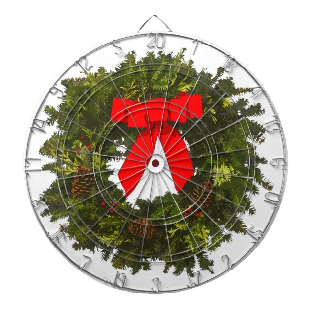 Weihnachtskranz mit Kiefernfüßen und Rotem Bogen Dartscheibe (vorne)