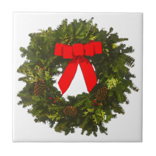 Weihnachtskranz mit Kiefernfüßen und Rotem Bogen Fliese