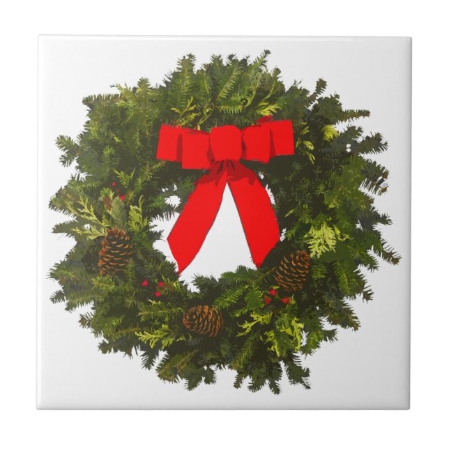 Weihnachtskranz mit Kiefernfüßen und Rotem Bogen Fliese (Vorderseite)