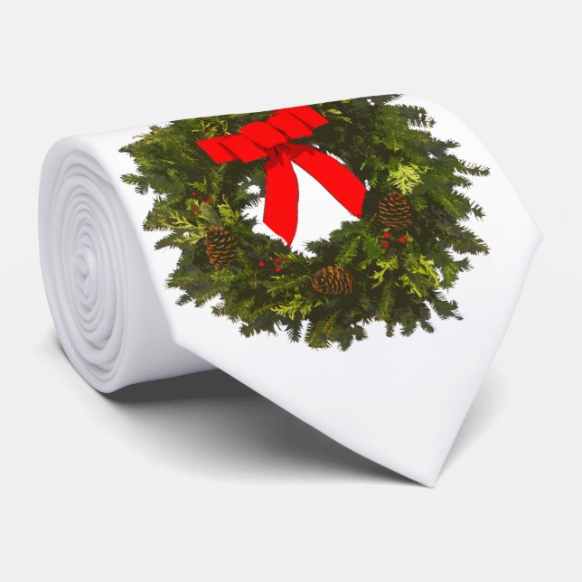 Weihnachtskranz mit Kiefernfüßen und Rotem Bogen Krawatte (Gerollt)