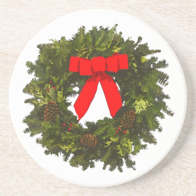 Weihnachtskranz mit Kiefernfüßen und Rotem Bogen Sandstein Untersetzer (Vorne)