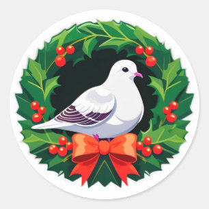 Weihnachtskranz mit leuchtendem Vogel Runder Aufkleber