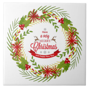 Weihnachtskranz mit Mistelzweig Fliese