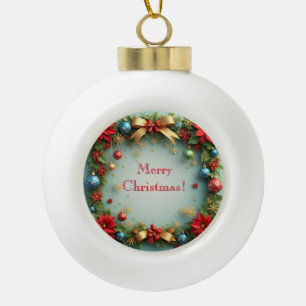 Weihnachtskranz mit Poinsettias Keramik Kugel-Ornament