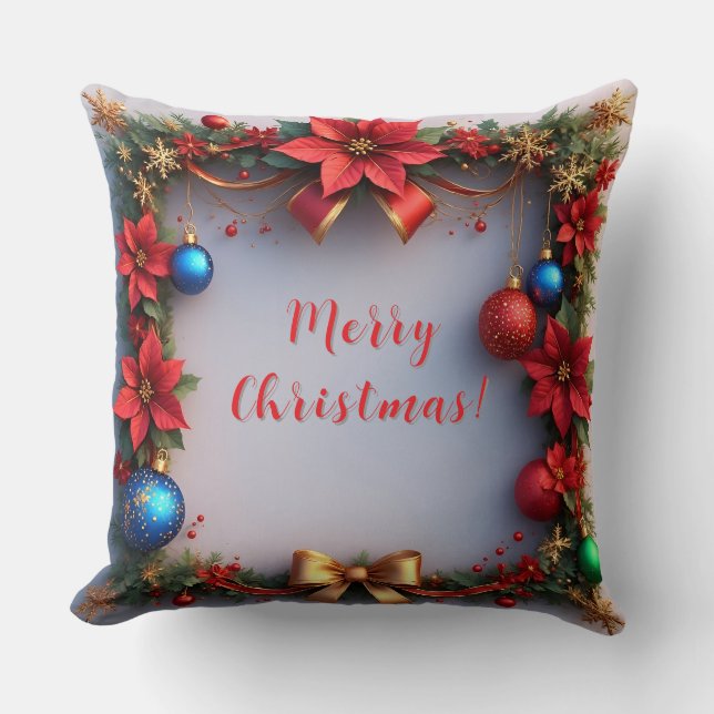 Weihnachtskranz mit Poinsettias Kissen (Vorderseite)