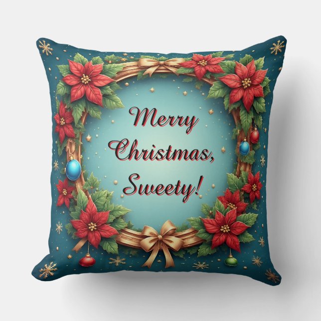 Weihnachtskranz mit Poinsettias Kissen (Vorderseite)