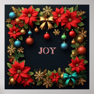 Weihnachtskranz mit Poinsettias Poster