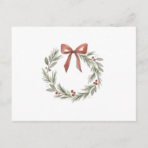 Weihnachtskranz mit rosa Schleife, Wasserfarben  Postkarte