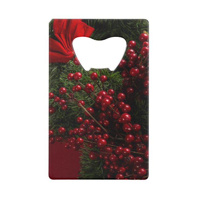 Weihnachtskranz mit roten Beeren Geldbeutel Flaschenöffner (Vorderseite)