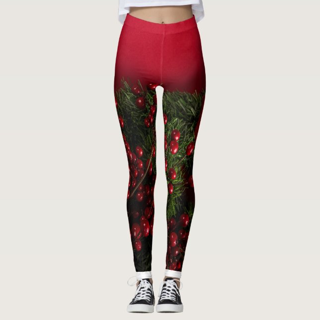 Weihnachtskranz mit roten Beeren Leggings (Vorderseite)