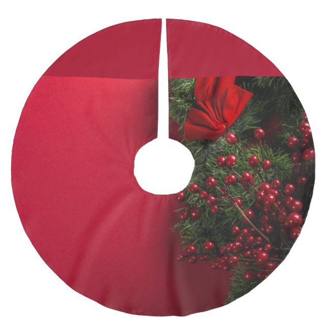 Weihnachtskranz mit roten Beeren Polyester Weihnachtsbaumdecke (Vorderseite)