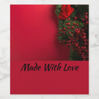 Weihnachtskranz mit roten Beeren Weinetikett