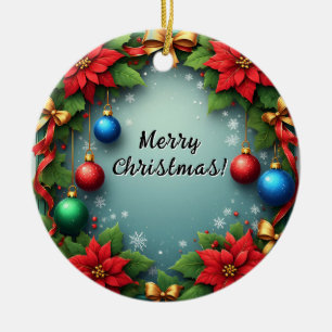 Weihnachtskranz mit Weihnachtssternen Keramik Ornament