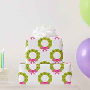 Weihnachtskranz-Muster – Pinkes Schleifen-Festdesi Geschenkpapier