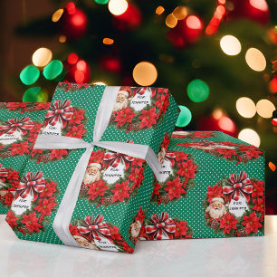 Weihnachtskranz Name Klassischer Santa Rot Grün Geschenkpapier