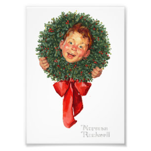Weihnachtskranz - Norman Rockwell - Kleiner Junge Fotodruck