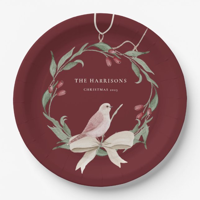 Weihnachtskranz Personalisiert Pappteller (Vorderseite)