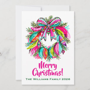 Weihnachtskranz Pink Boho Feiertagskarte