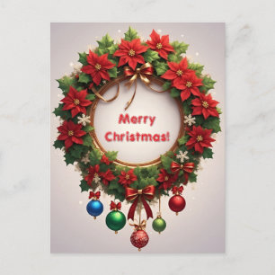 Weihnachtskranz 🎄✨Poinsettie Golden Eleganter Gla Postkarte
