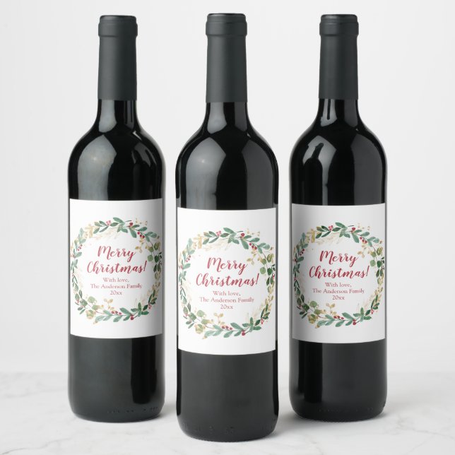Weihnachtskranz Rote Heilige Beeren Weinetikett (Flaschen)