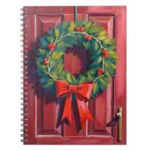 Weihnachtskranz Rote Tür Aquarell Urlaub