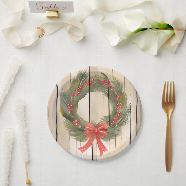 Weihnachtskranz roter Bogen | Pretty Pine Wasserfa Pappteller (Hochzeit)